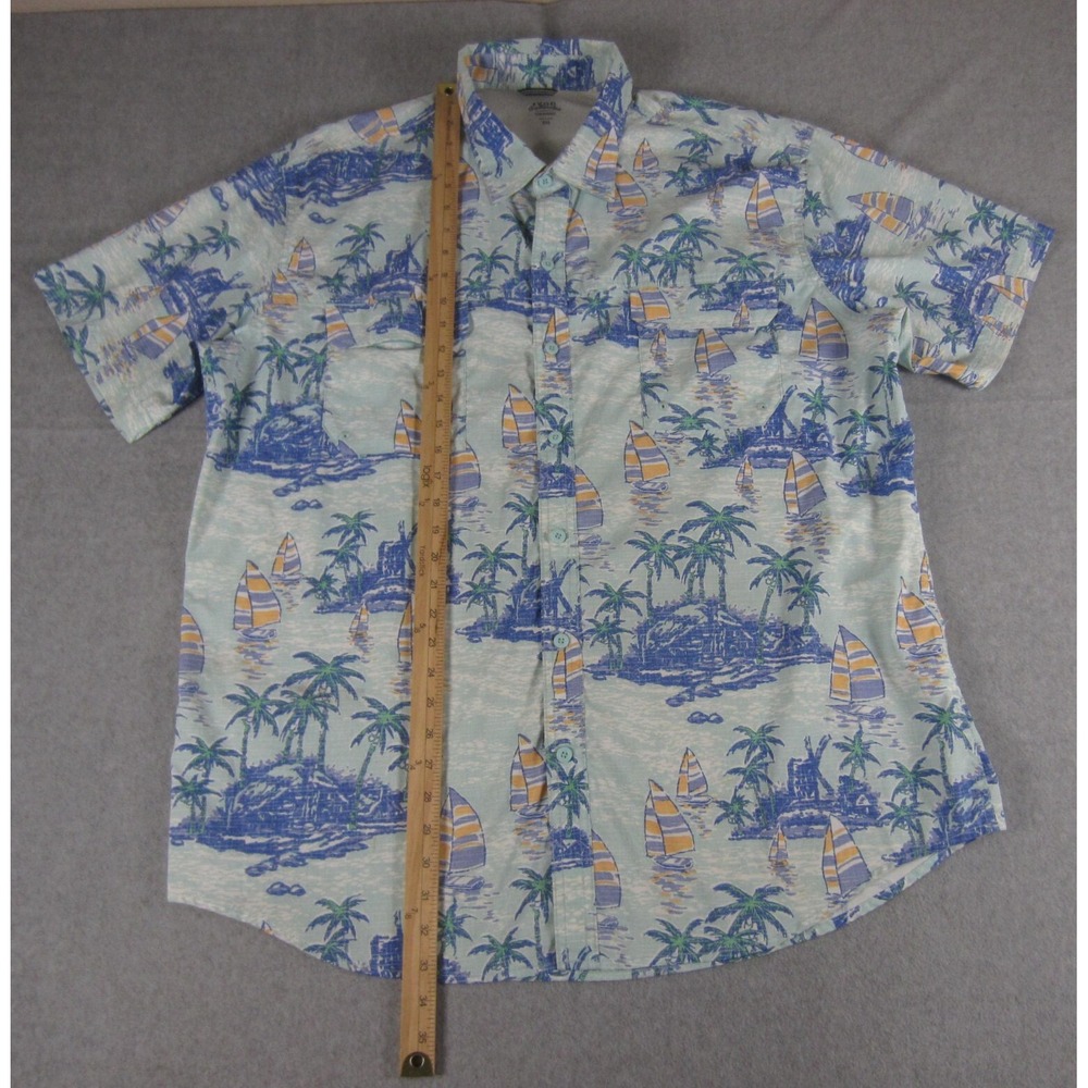 Izod Saltwater Performance Shirt XXL Blue Hawaiian Stretch Button Up Tropical - Picture 3 of 11
